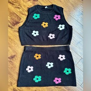 Knit floral coord crop top and mini skirt set
